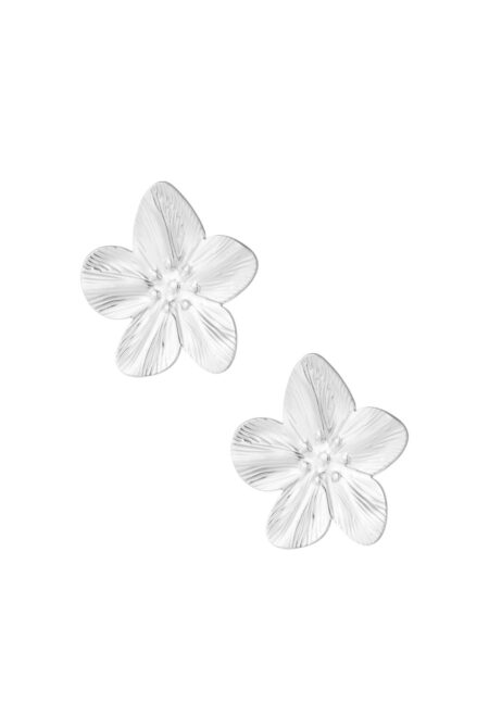 Boucles d’oreilles fleur en acier inoxydable argenté, modèle Alina