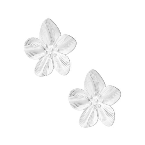 Boucles d’oreilles fleur en acier inoxydable argenté, modèle Alina