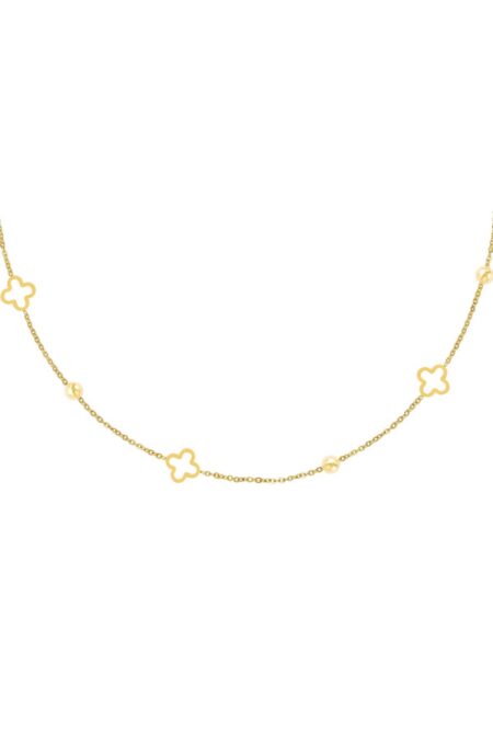 Collier doré en acier inoxydable avec motifs trèfle, bijou fin et élégant pour femme.