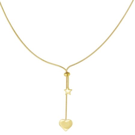 Collier doré en acier inoxydable avec pendentif cœur et étoile, bijou femme minimaliste et élégant.