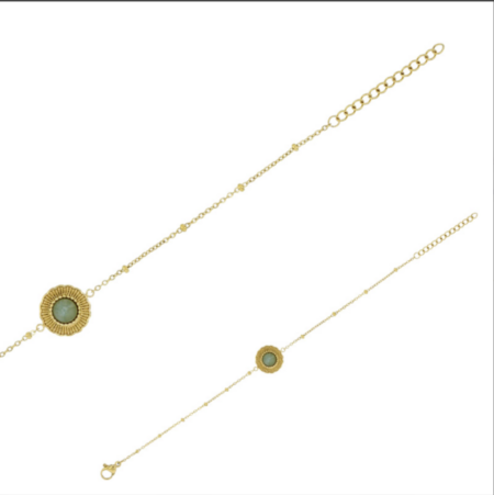 Bracelet Belle en acier doré avec motif soleil et aventurine