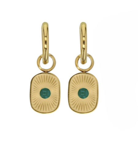 Boucles Solis carrées en acier doré avec résine verte