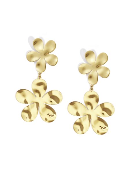 Boucles d’oreilles dorées en forme de fleurs, design statement en acier inoxydable