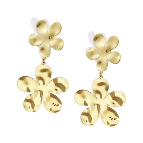 Boucles d’oreilles dorées en forme de fleurs, design statement en acier inoxydable
