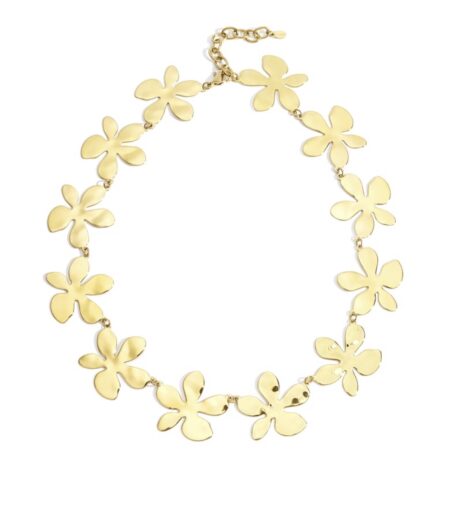 Collier en acier inoxydable doré composé de motifs fleurs stylisées reliées entre elles
