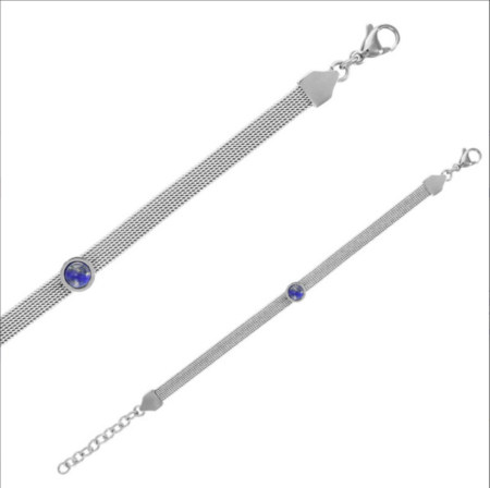 Bracelet Milanais Lapis en acier inoxydable argenté avec cabochon de lapis-lazuli traité