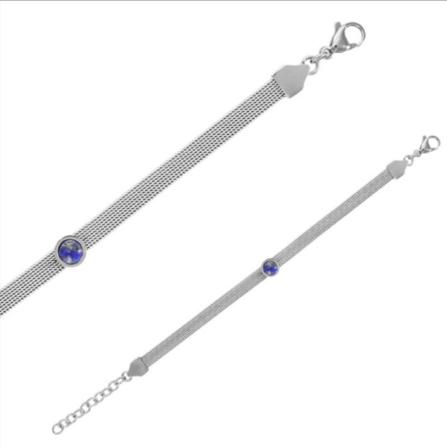 Bracelet Milanais Lapis en acier inoxydable argenté avec cabochon de lapis-lazuli traité