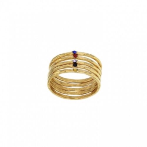 Bague Infinity à cinq anneaux martelés en acier inoxydable doré avec oxydes de zirconium multicolores