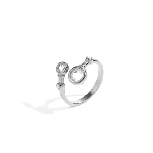 Bague ajustable en acier inoxydable doré ornée de cristaux ronds