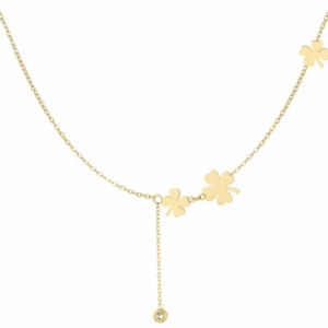 Collier doré Lucky avec trèfles délicats porté autour du cou