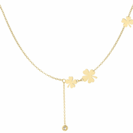 Collier doré Lucky avec trèfles délicats porté autour du cou