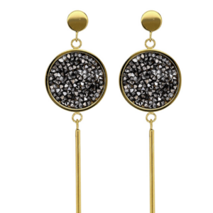 Boucles Solène pendantes en acier doré avec cristaux gris