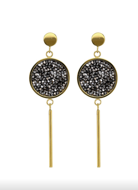 Boucles Solène pendantes en acier doré avec cristaux gris