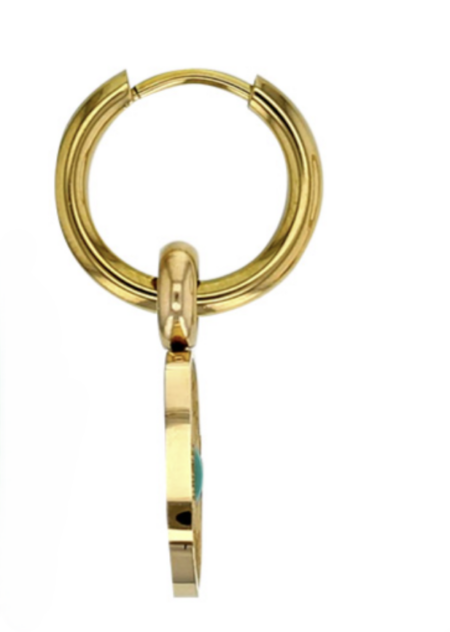 Boucles Solis carrées en acier doré avec résine verte