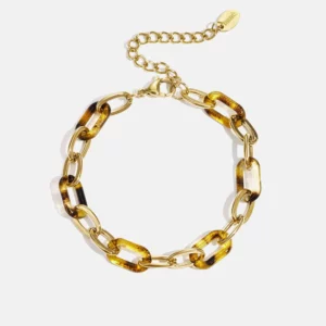 Bracelet chaîne doré avec maillons effet léopard en acier inoxydable femme.