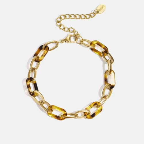 Bracelet chaîne doré avec maillons effet léopard en acier inoxydable femme.